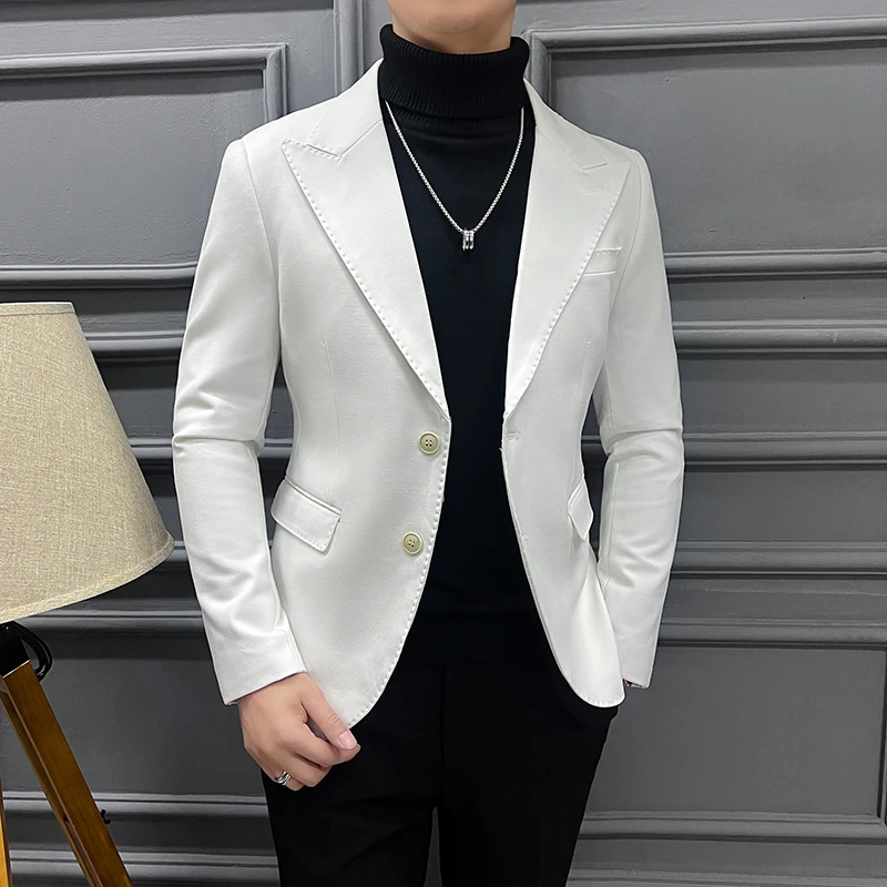 

Brand 2024 Spring Solid Color Blazers Men Slim Wedding Groom Dress Coat Casual Business Suit Jacket Streetwear Social Jacket