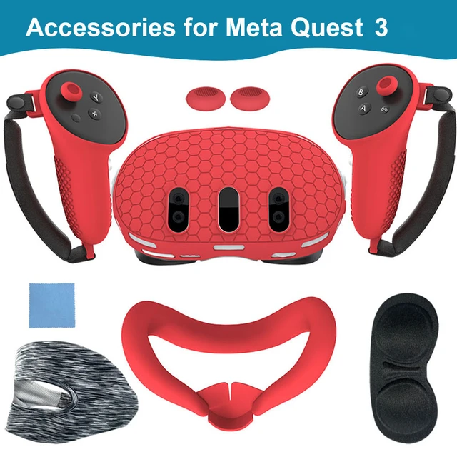 Juego de accesorios de funda protectora Soft VR para Meta Quest 3 Rojo 7  piezas