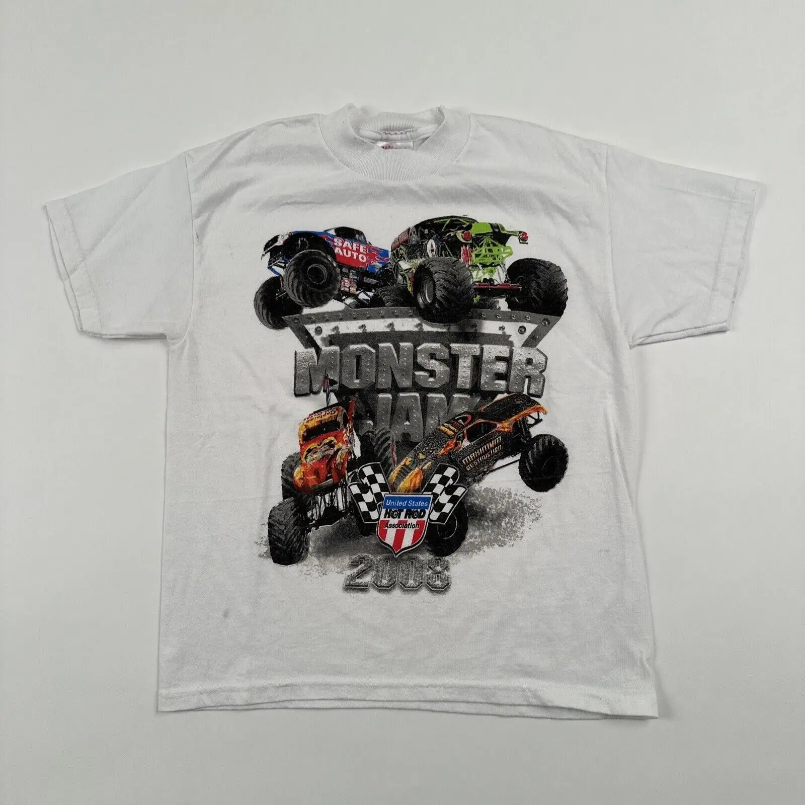 Vintage Y2K 2000S Monster Jam Youth Shirt Size Medium Baby Tee Style 2008 Truck Maniche Lunghe