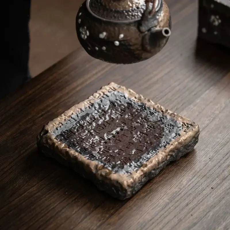 Tea Tray with Heart Sutra, Tea Board, Ceramic Pot, Teaware, Teaware, Teaware, Dry Brewing Table, Water Storage Type, Chinese Ret