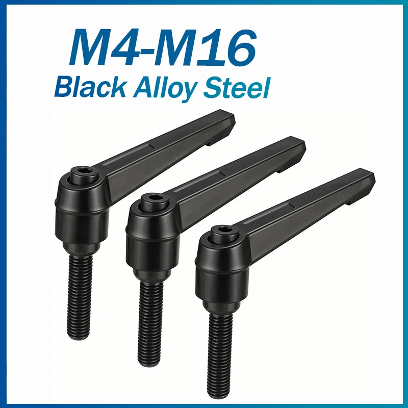 Adjustable Alloy Steel Clamping Lever with Locking Handle and External Male Thread Knob (12-100mm Length)