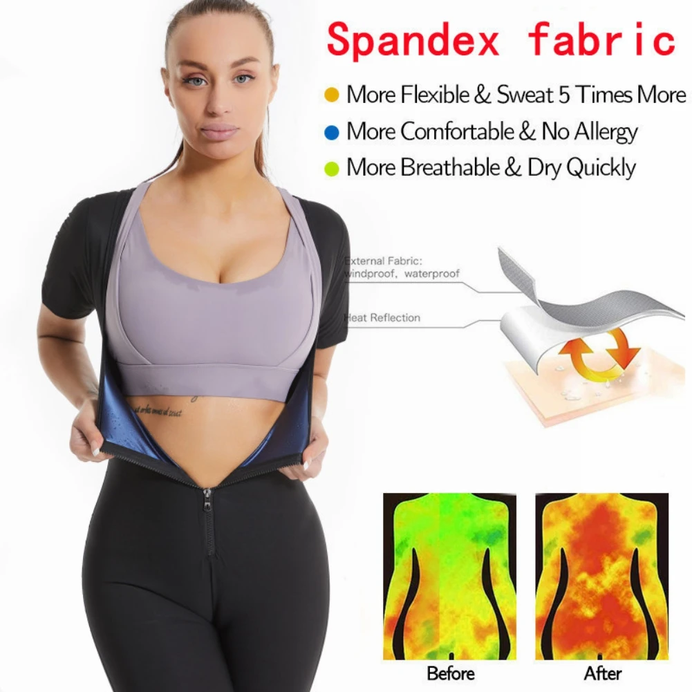 Sports Suit Home Sauna Suit for Women Sweat Vest Waist Trainer 3 in 1 Slimming Full Body Shaper Workout Fitness Top with Sleeve Shorts