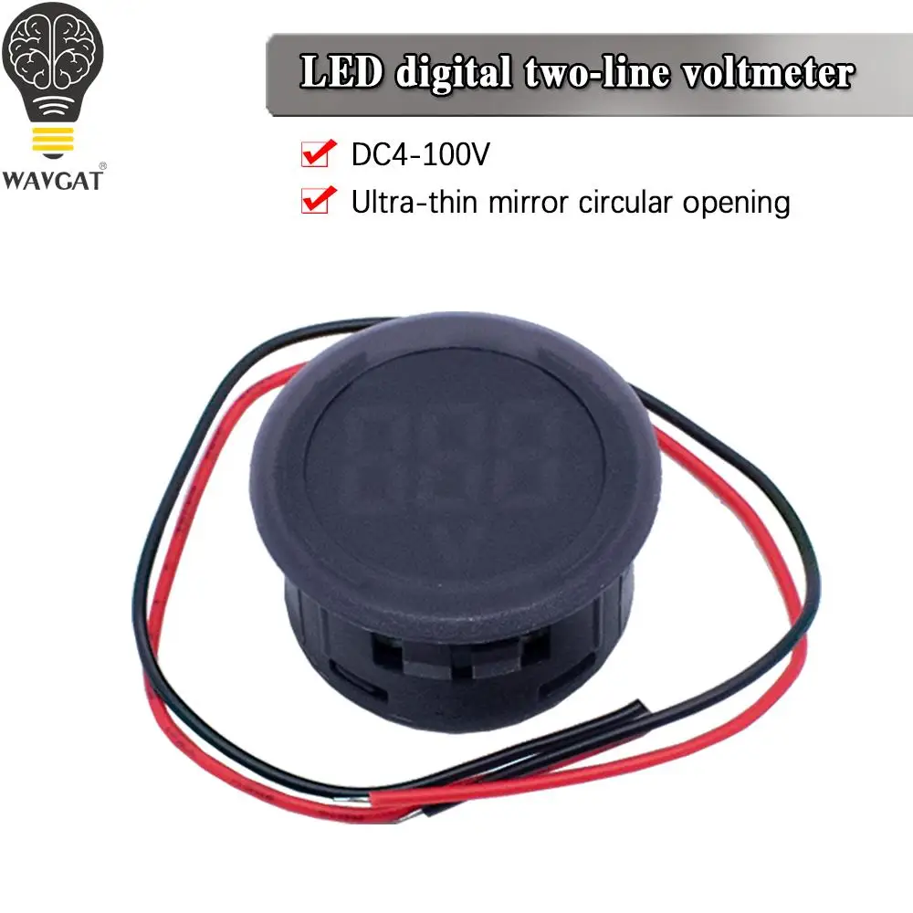 Dc 4-100V Led Digital Display Round Two-Wire Voltmeter Dc Digital Car Voltage Current Meter Volt Detector Tester Monitor Pane