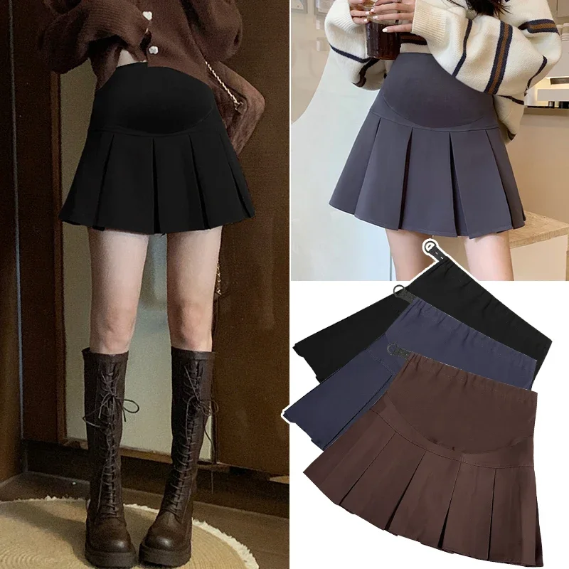 1030# Autumn Winter Woolen Maternity Skirts Pleated A Line Elastic Waist Belly Clothes for Pregnant Women Hot Pregnancy Shorts