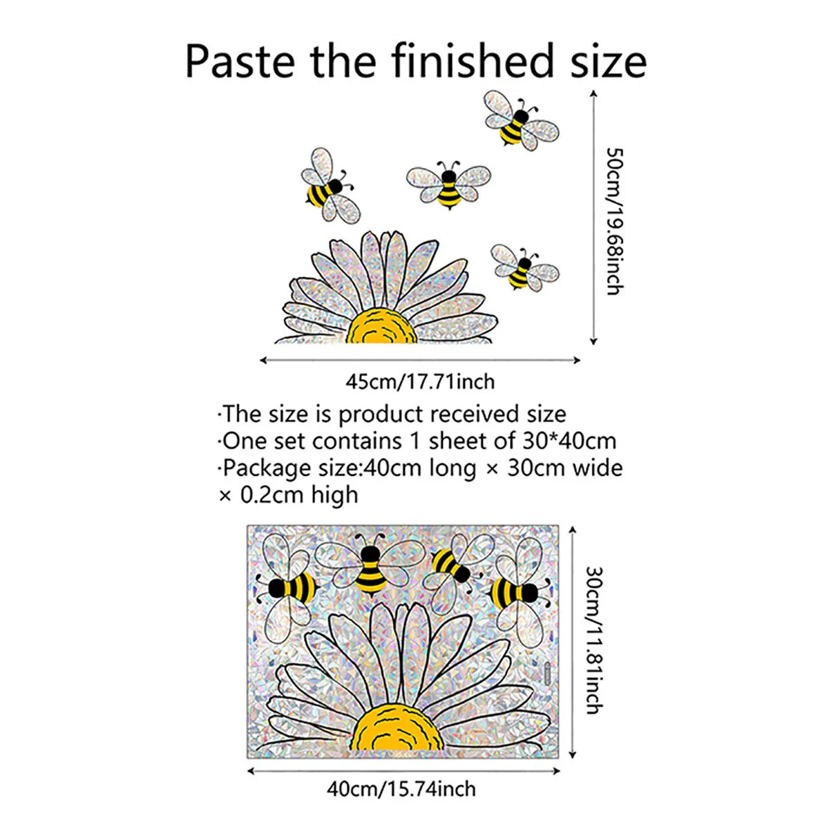 New Edition Sun and Bee Colorful Double-Sided Static Cling Window Film-Privacy and Anti-Peep Window Decals
