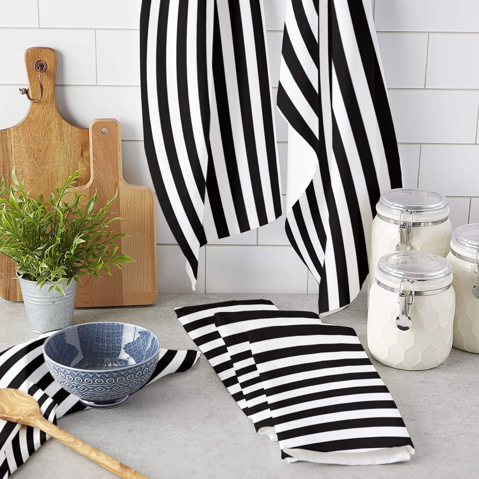 Black White Stripes Kitchen Towel Set Cleaning Cloth Kitchen