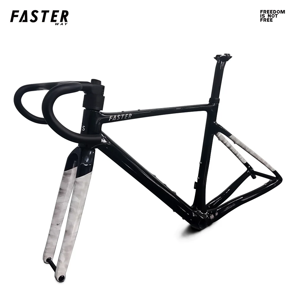 새로운 모델 BB86 Fasterway 그래블 프레임셋 카본 자전거 로드 프레임 (포크, 시트포스트 클램프, 헤드셋, 핸들바 포함) 45C 디스크 브레이크