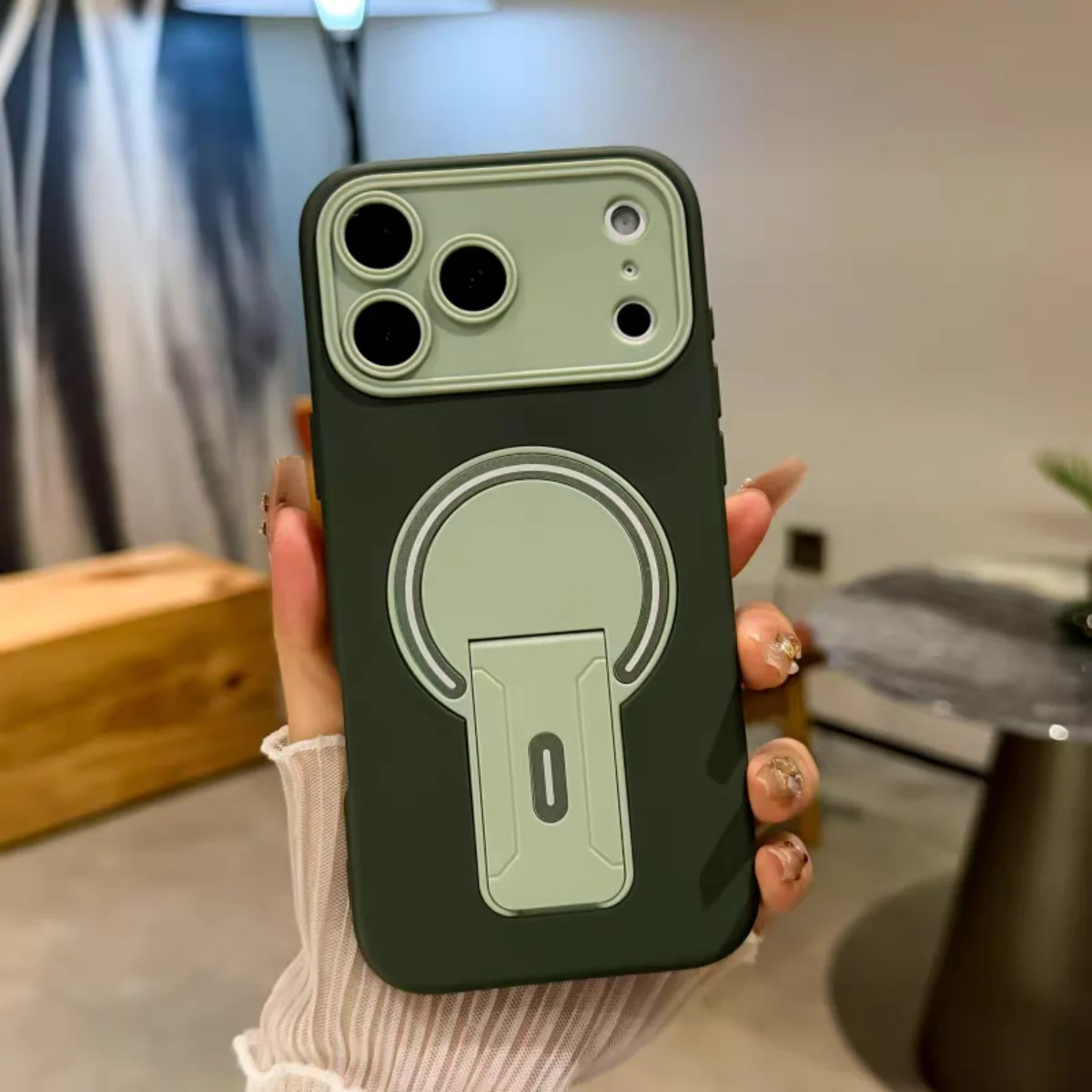 Large Window Invisible Bracket Stand Magnetic Phone Case with Kickstand
