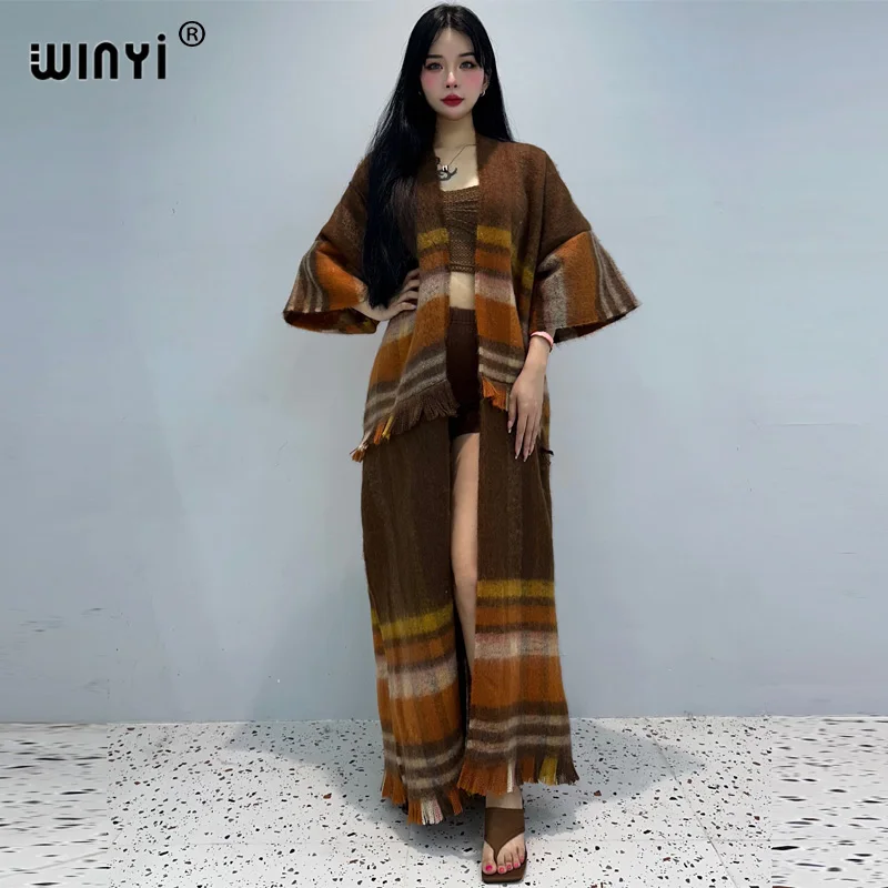 

WINYI winter coat for women print tassels Luxury Long Fur Loose OverCoat Thick Warm long down coat fashion cardigan winter abaya