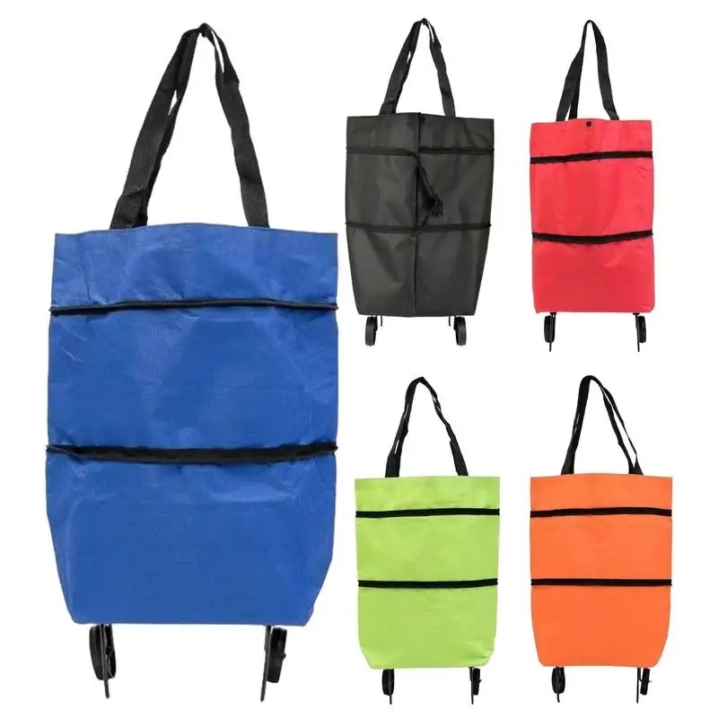 Foldable Utility Tote Bag Portable Trolley Bags Tote Grocery Cart 2 In 1 Large Capacity Bag Portable Shopping Reusable With