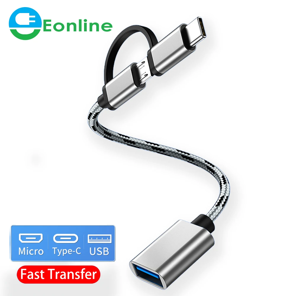 2 in 1 USB3.0 OTG Adapter Cable Nylon Braid Micro/Type C Data