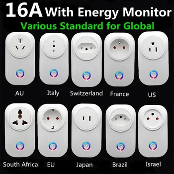 Tuya Wifi Smart Plug 16A EU Brazil Socket With Timer Power Energy Monitor SmartLife APP Voice Control Work For Google Home Alexa