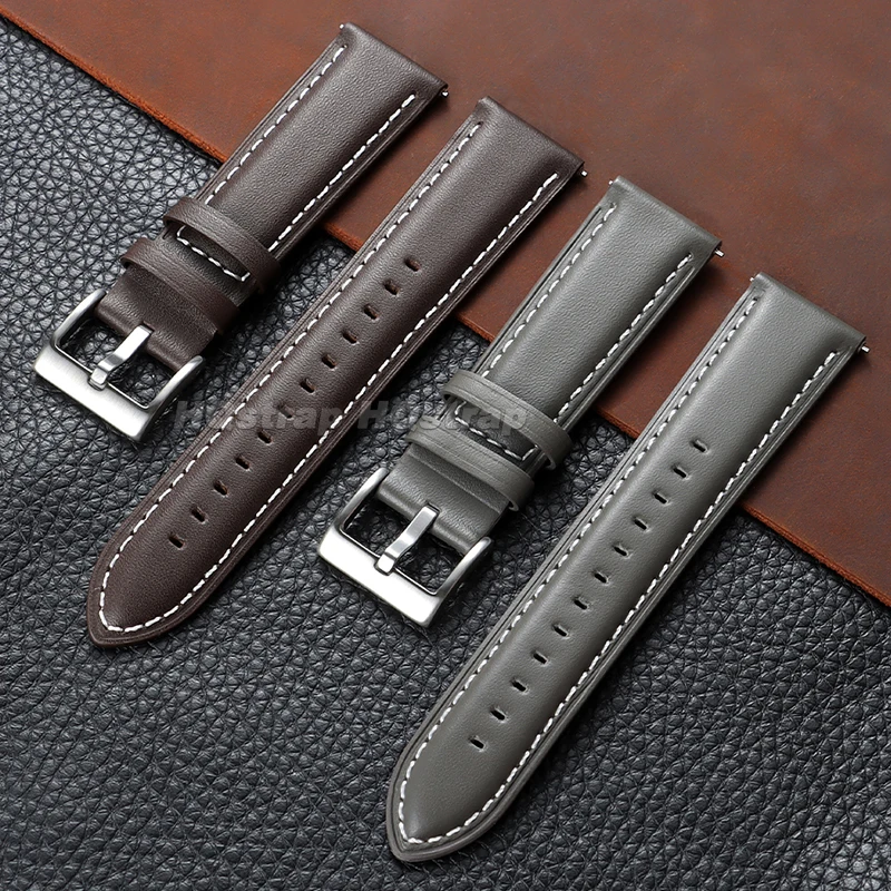 Premium Genuine Leather Quick Release Watch Band - Comfortable Stitching Cowhide Strap