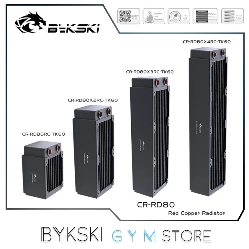 

Bykski High-performance 80 160 240 320 Copper PC Radiator 3-layers Server 60mm Thick Water Cooling Heat Dissipation 401W/(M.K)