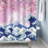 Japanese Ukiyo-e Sun Fuji Cherry Blossom Shower Curtain Hokusai Giant Waves Kanagawa Bathroom Curtains Waterproof Bathtub Screen 5