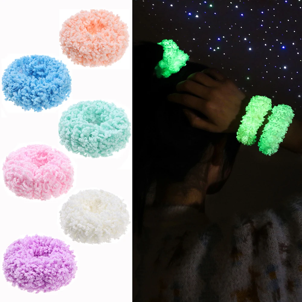 

Women Colorful Hair Accessories Luminous Hair Bands Ponytail Headwear Plush Scrunchies Hairband