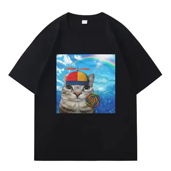 Greetings Huzz T-shirt Silly Cat Meme Printed Summer Hip Hop Women Crewneck Shortsleeve Casual Y2k  Tshirt Clothing 1