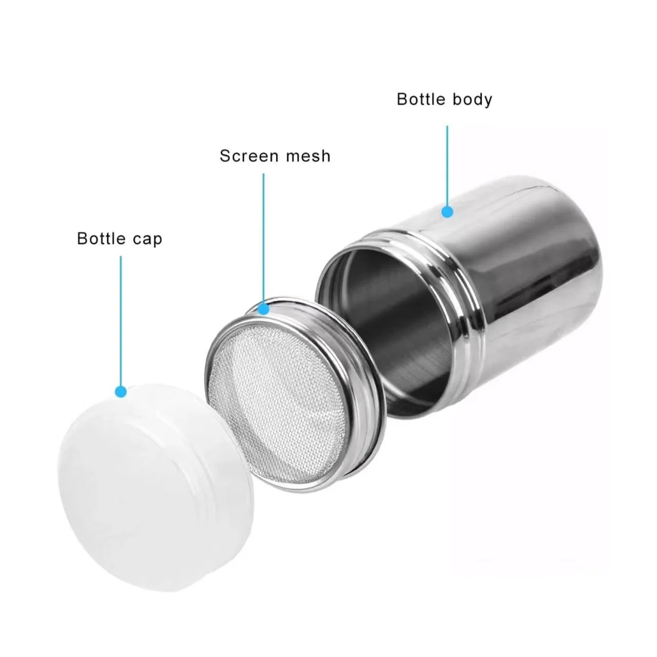 304 Stainless Steel Powder Dispenser Tube With Mesh Dense Hole Powder Tank Salt And Pepper Shakers Condiment Dispenser seasoning jar salt shaker spices bottle salt pepper shakers