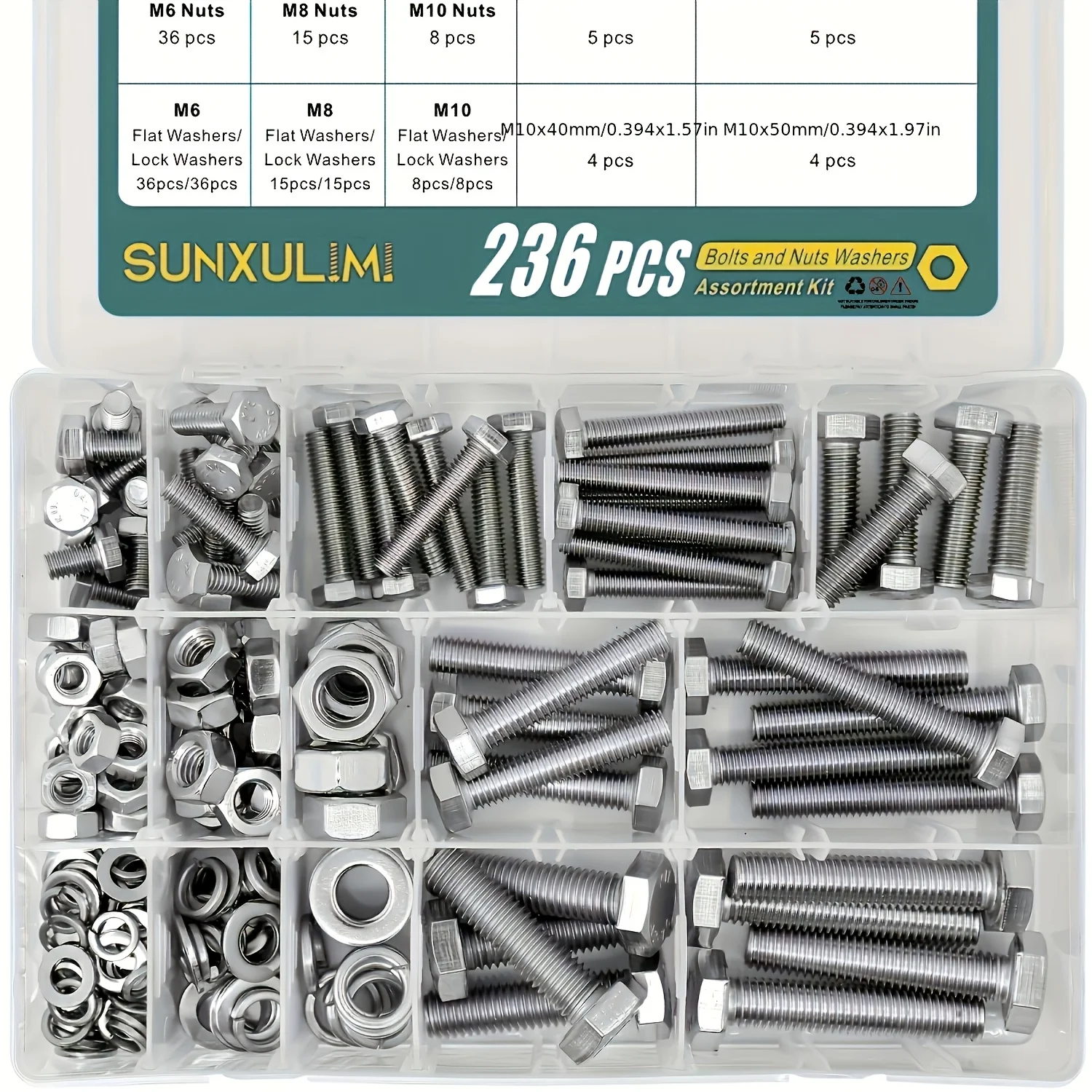 236PCS/ 586PCS M6 M8 M10 Heavy Duty Bolts and Nuts Assortment Kit 304 Stainless Steel(18-8) Hex Screws Nuts & Washerss kit
