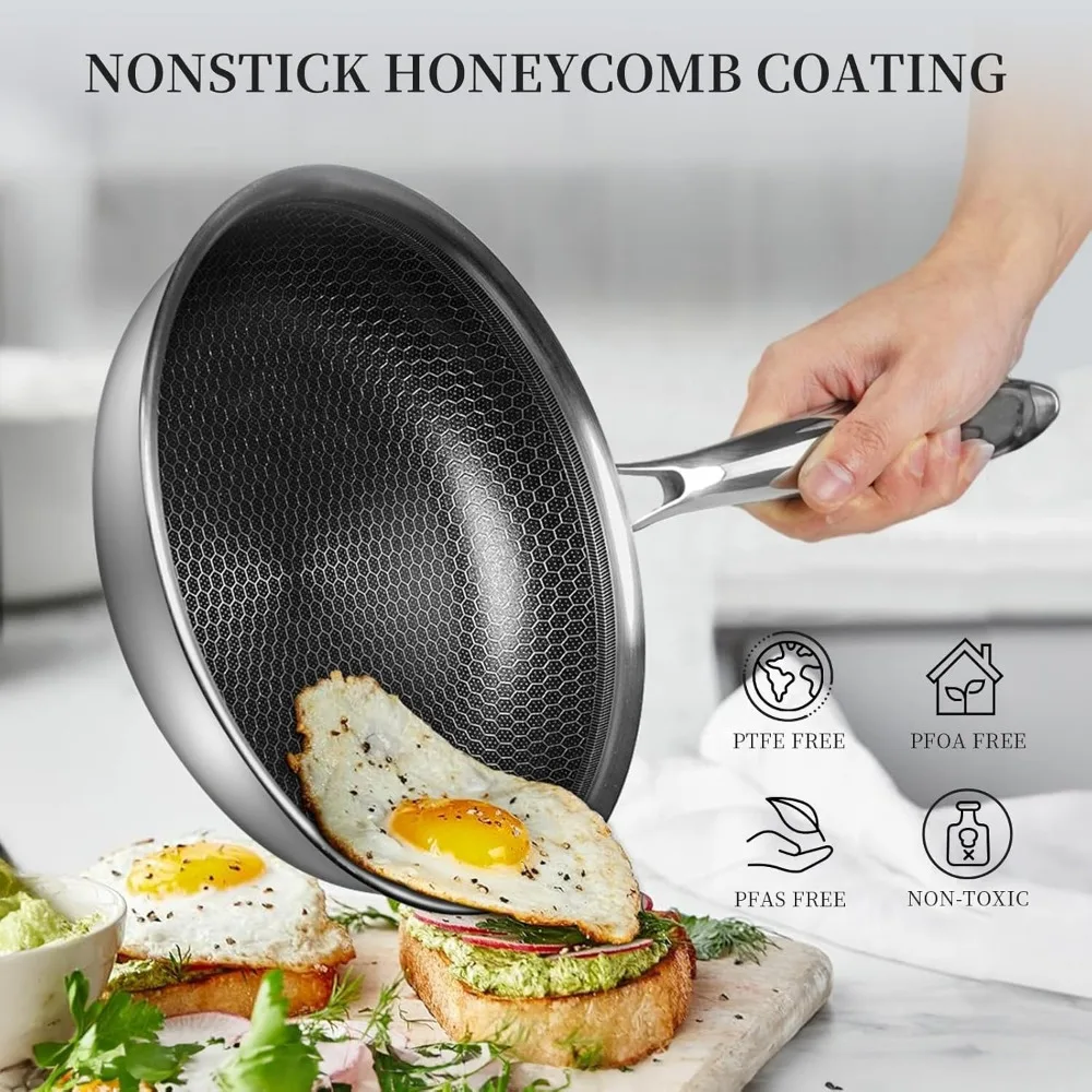 Description Picture 5 of item6 Piece Stainless Steel Frying Pan Set with Lids Cookware Set Nonstick Honeycomb Frying Pan Set 3pcs W/Stay Cool Handle Skillet