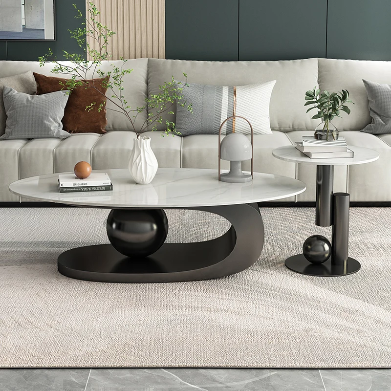 

Italian slate coffee table is luxurious, modern household, small apartment, living room, minimalist oval coffee table, designer&