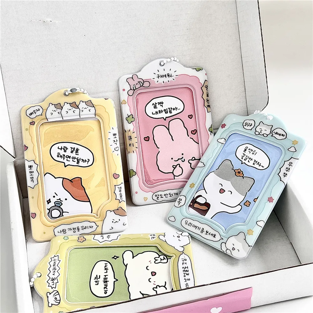 

Ins Style Cute Korean Cat Dialogue Box 3-inch Photo Chasing Star Small Student ID Storage Card Holder Pendant