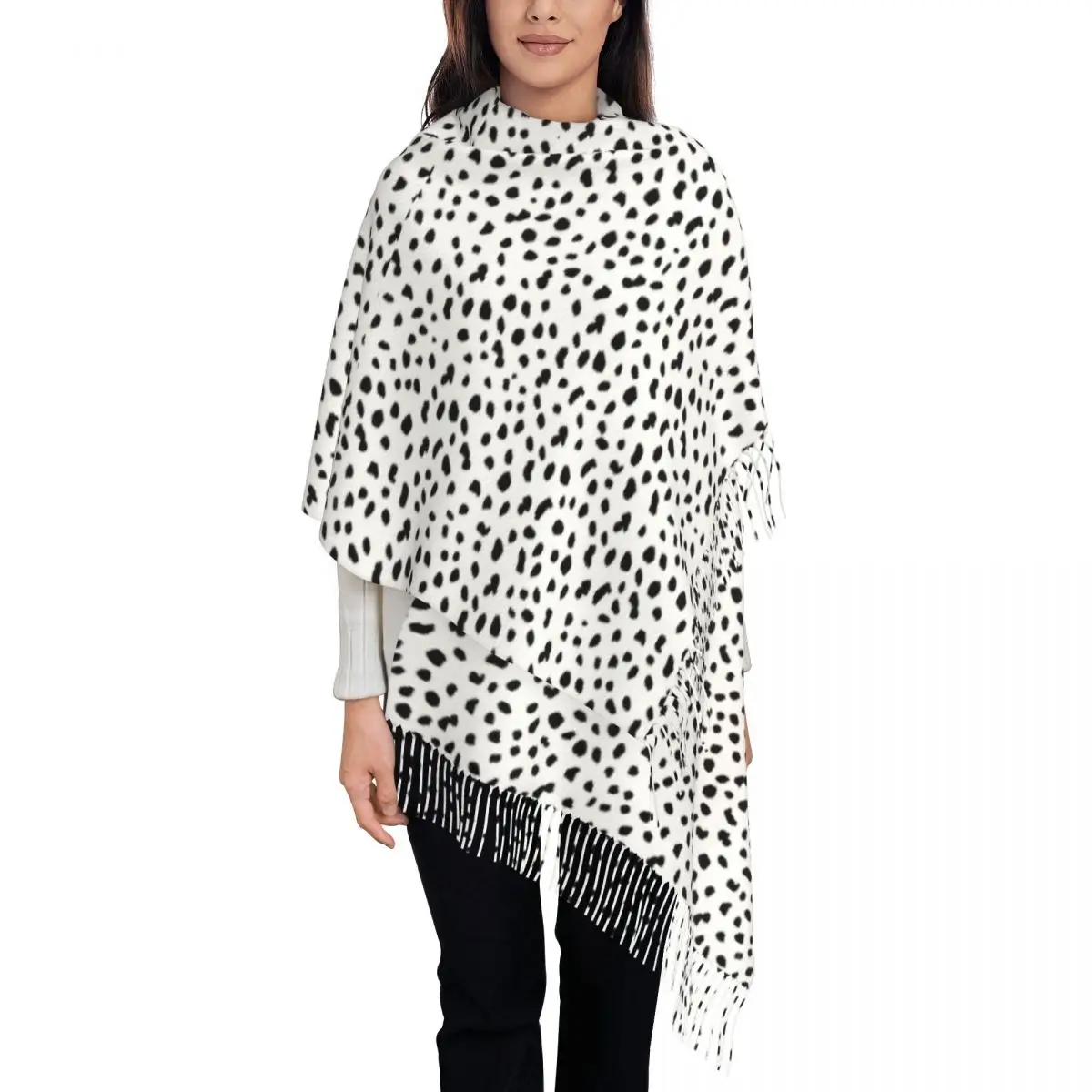 

Dalmatian Dog Print Scarf Lady Black and White Scarves Wraps with Tassel Winter Luxury 2024 Shawl Wrap Keep Warm Custom Foulard