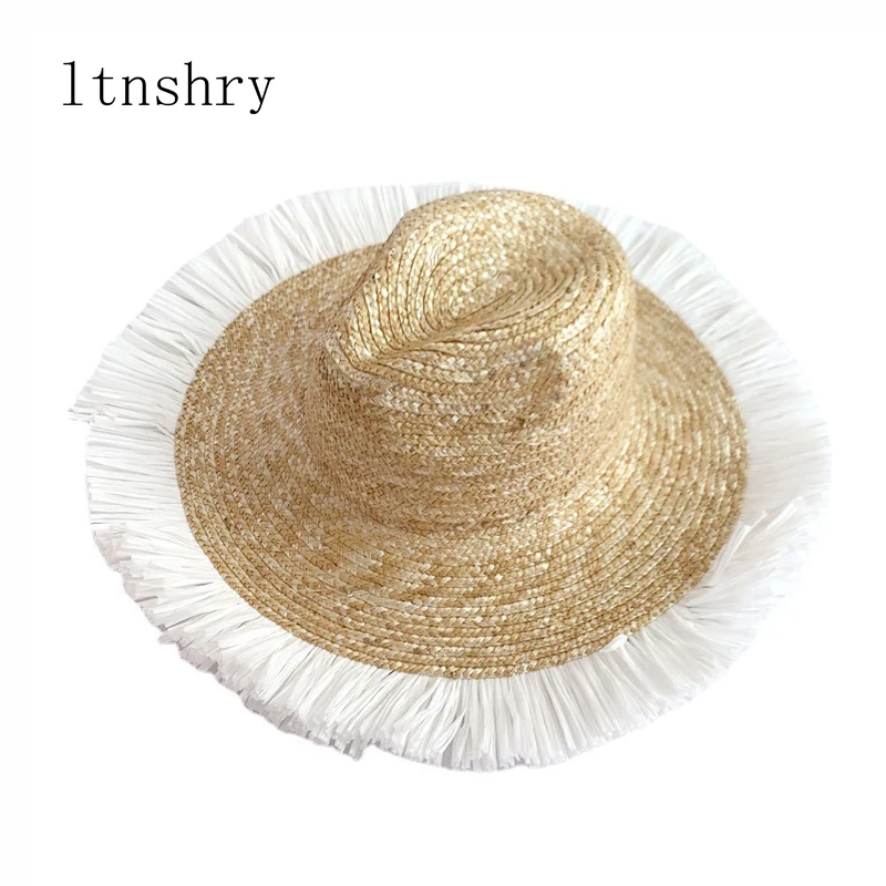 

New Handmade Women Straw Sun Hats Large Wide Brim Gilrs High Quality Natural Raffia Panama Beach Straw Sun Caps Holiday hat