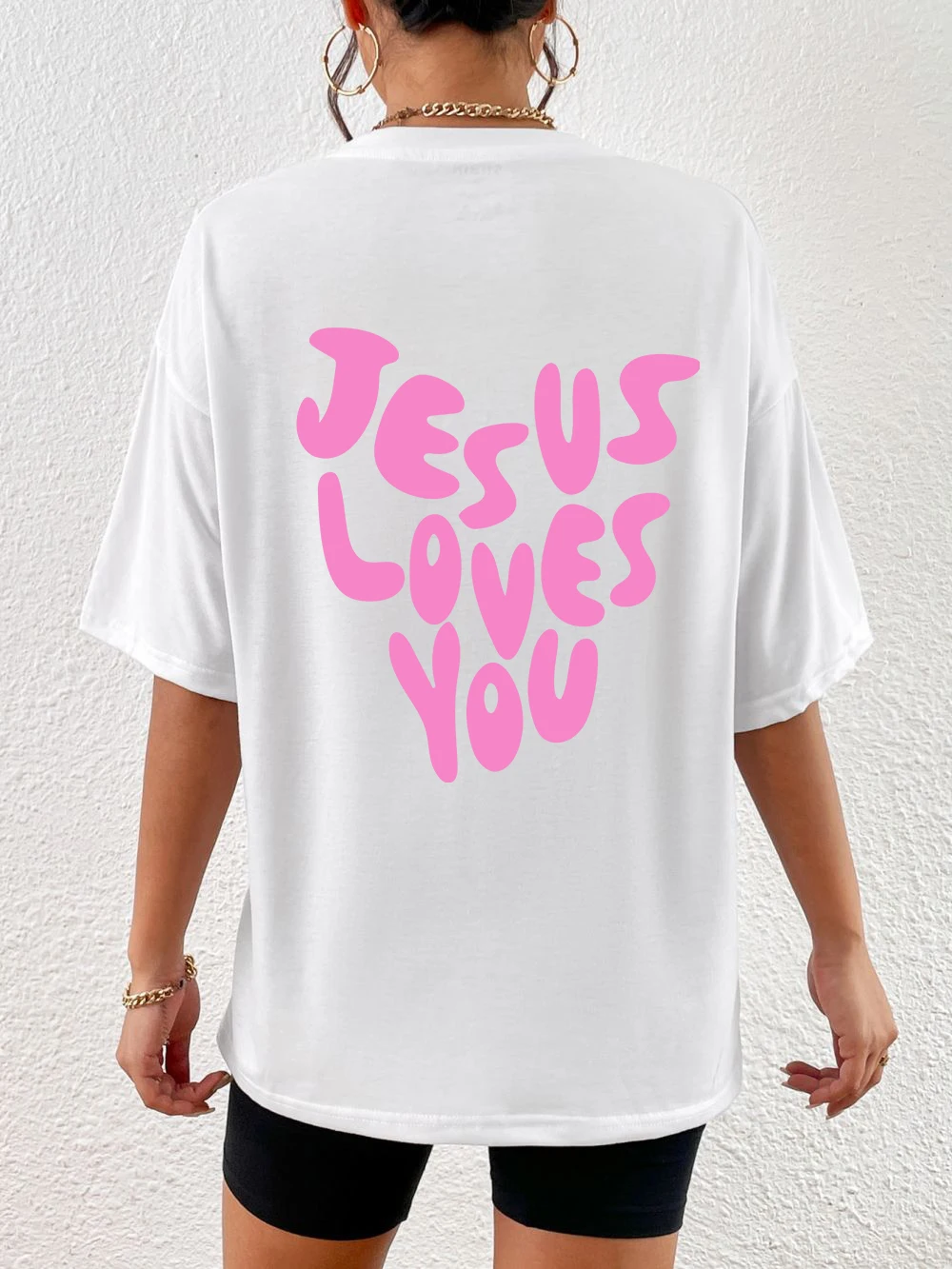 

Jesus Loves Me Letter Female T-Shirts Breathable Oversize Tops Creativity All-math Short Sleeve O-Neck Women Cotton Tee Clothing