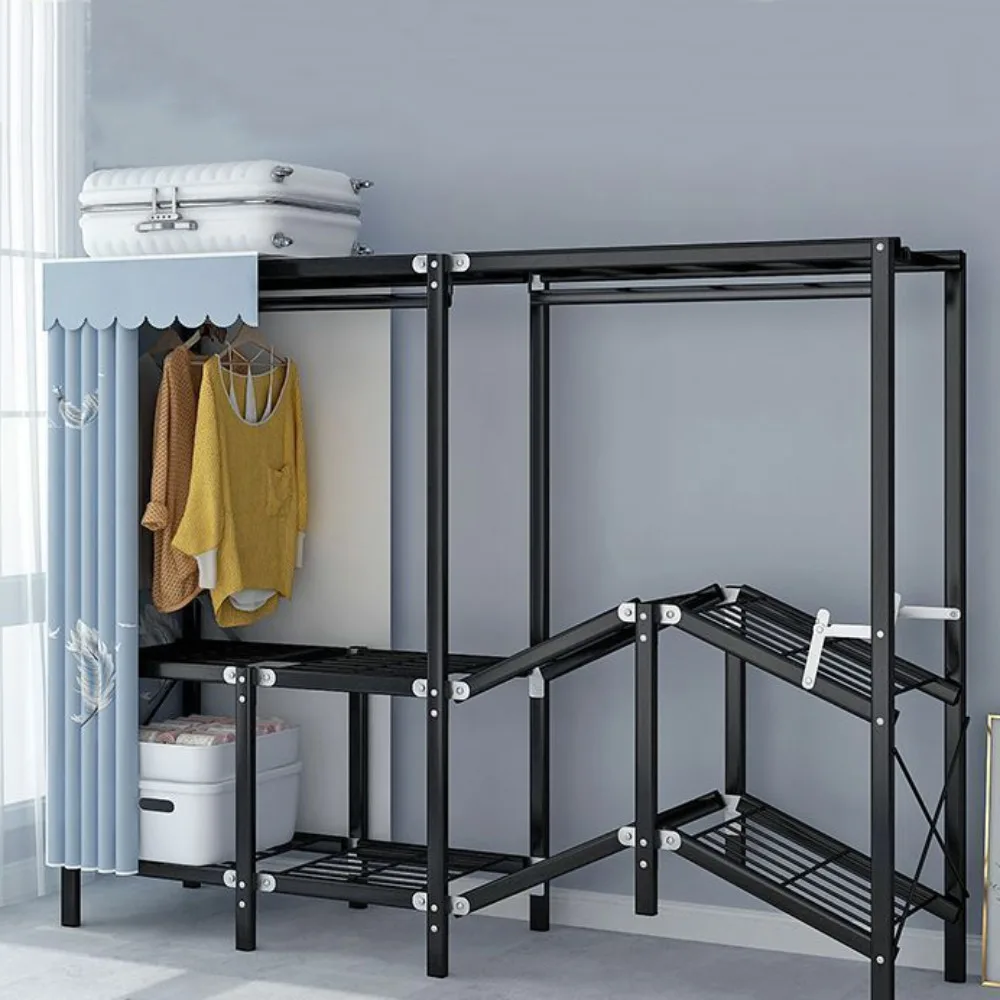 Storage Cabinet Foldable Installation-Free Wardrobe Bedroom Metal For Clothes