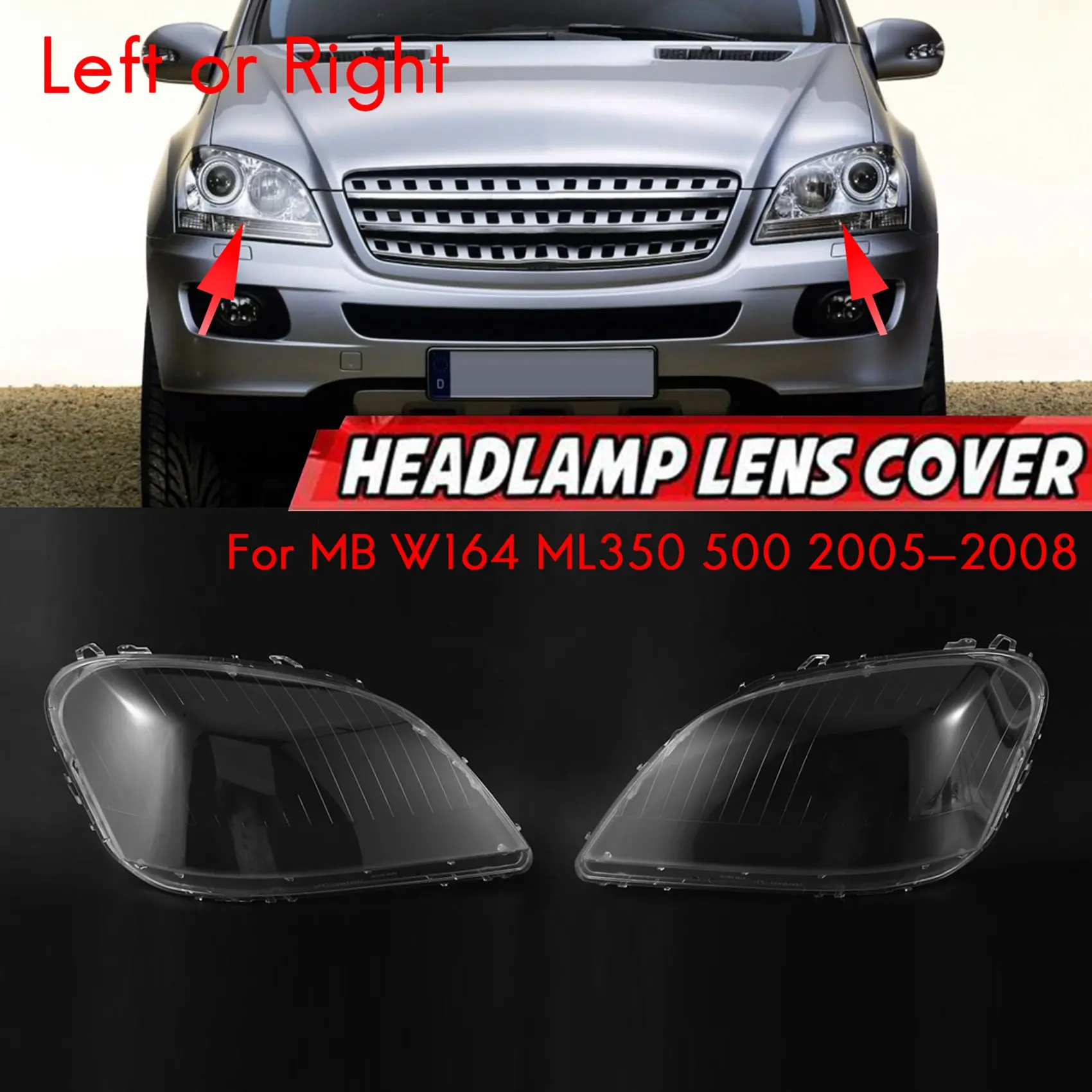 

for Mercedes-Benz W164 ML350 500 2005-2008 Left Side Headlight Lens Cover Head Light Transparent Lampshade Shell Glass