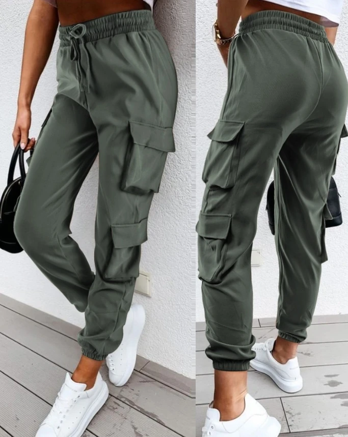 Women's Work Pants Pocketfit Design Cuffed Cargo Pants 2024 Spring/summer Latest Fashion Casual Drawstring Versatile Trousers