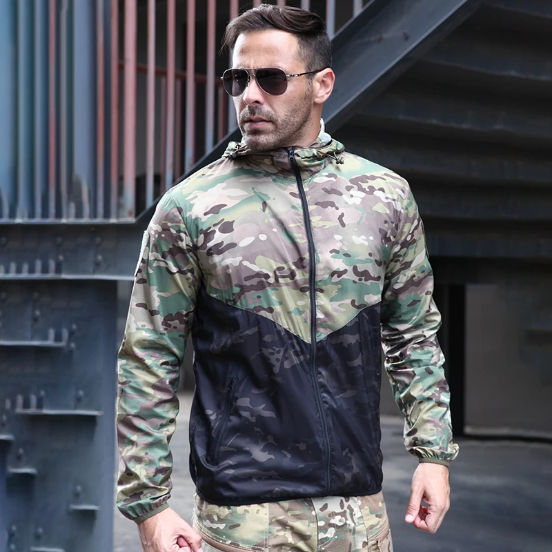 Men Summer Tactical Jacket Outdoor Light Quick Drying Camping Fishing Jacket Military Camo Hooded Sunscreen Clothing mens military jackets