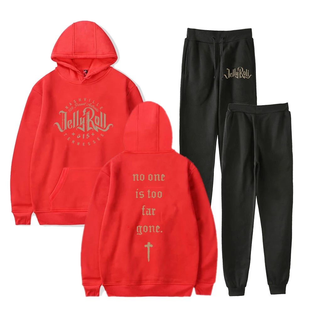 Jelly Roll Logo Pullover Hoodie Jogger Pants Two Piece Set Sweatshirts+Sweatpants  2023 Backroad Baptism Tour Women Men's Set