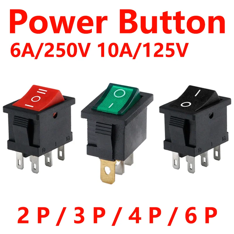 

100Pcs KCD1 21X15mm Car Rocker Switch Black 6A/250V 10A/125V Red Green Power Button Boat Switch With Light 2Pin 3Pin 4Pin 6Pin