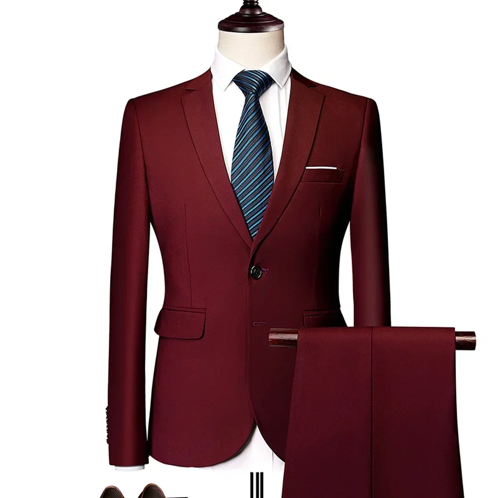 Blazers Pants Sets Fashion Groom Wedding Dress Suits Men Casual Business 2 Piece Set Suit Jacket Coat Trousers M 6XL