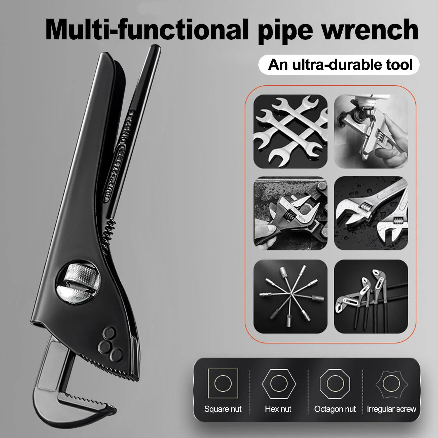 Heavy-Duty Adjustable Wrench & Pipe Pliers  7/10.5inch- High Hardness, Strong Torque, Wide-Angle Grip, Carbon Steel