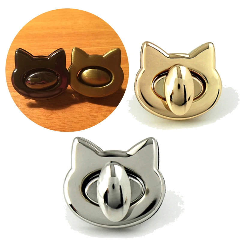 

Creative Cat Head Shaped Lock Animal Turn Twist Lock Fasteners Clasp Buckle For Women Bag Handbag DIY Hardware Accessories