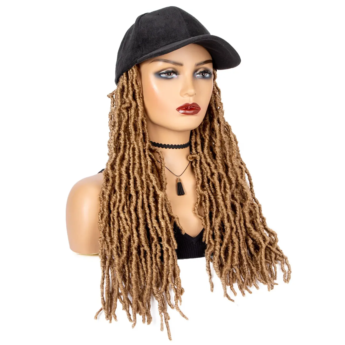 Synthetic Hair Wigs Braided Baseball Cap Wig Soft Faux Locs Hair Extensions With Hat For Afro Black Women 27#