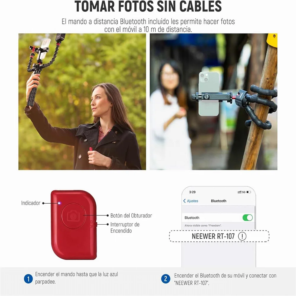 NEEWER Flexible Tripod w Magic Arms Remote Desk Phone Tripod Stand for iPhone 16 15 14 Pro MAX DSLR Gopro 13 Action Cam Mount