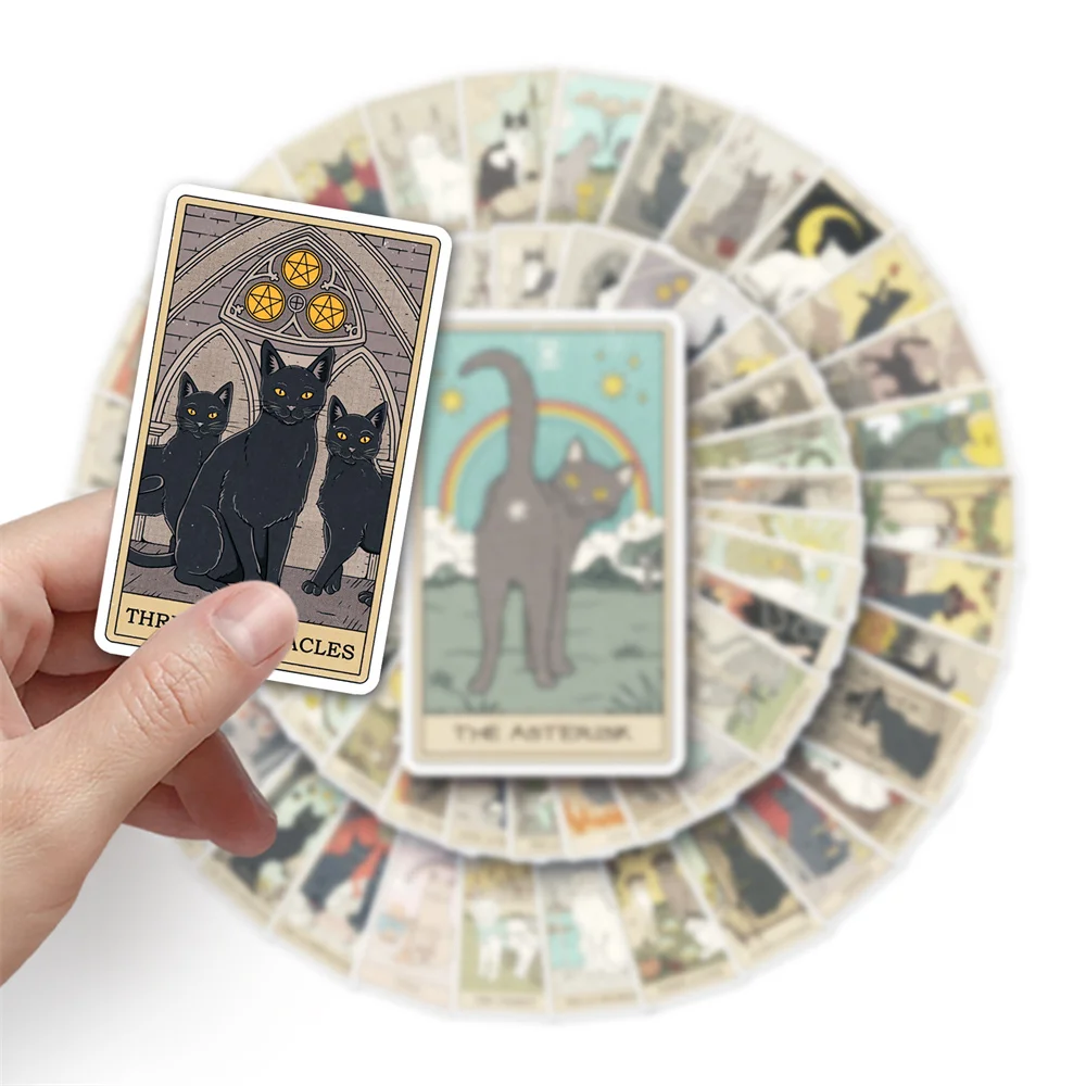 50/62pcs Retro Cat Tarot Stickers Scrapbook Stationery Ipad Vintage Sticker Aesthetic Scrapbooking Material Craft Supplies decorative stickers,paper stickers,animal stickers
