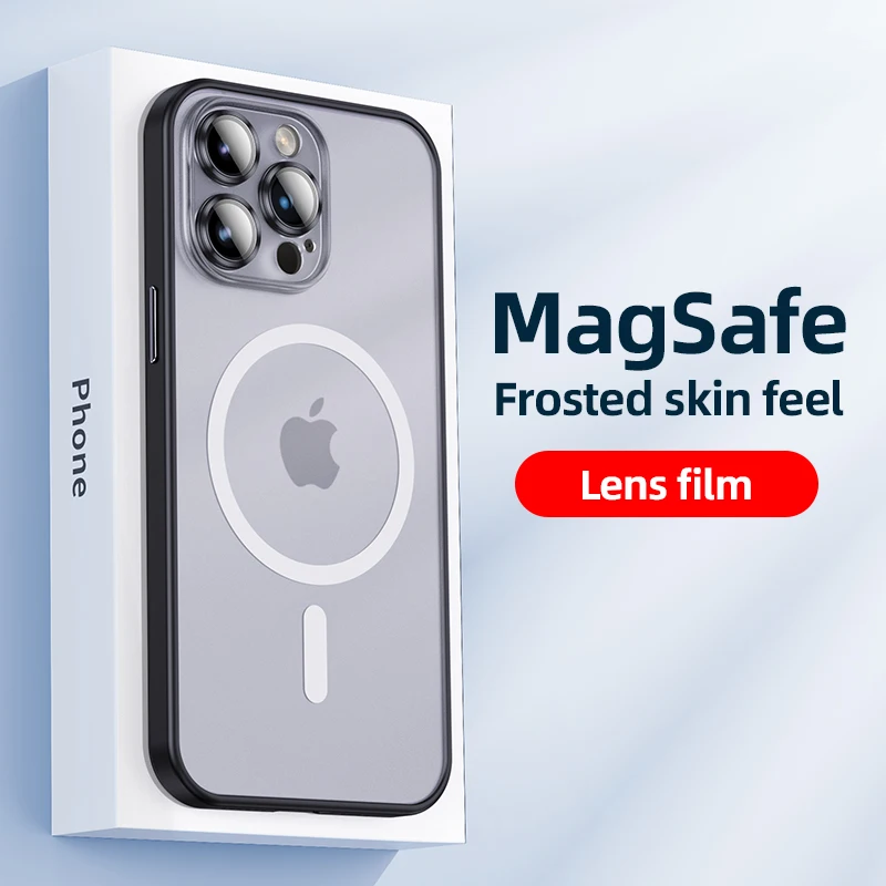

Luxury Wireless Charging Phone Case For iPhone 14 13 12 11 Pro Max Lens Protection Magsafe Magnetic Cellphone Cover Fundas Coque