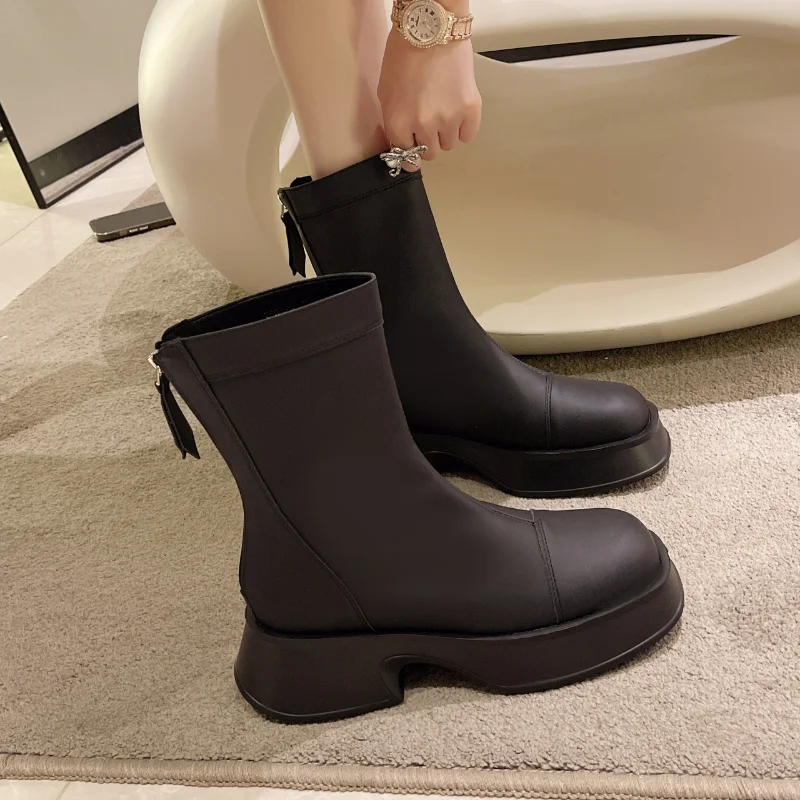 Women's Shoes Round Toe Shoes Ladies Fashion Platform High Heels Short Boots 2023 Ladies Ankle Boots Botas Mujer 2023 New