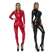 

New Plus Size 5XL Women Sexy Lingerie Leather Night Club Jumpsuit Bodysuit Latex PVC Catsuit Zipper open crotch Erotic wear