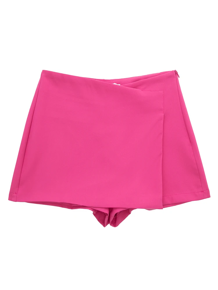 XNWMNZ 2022 Women Fashion Asymmetrical Skort Woman Retro High Waist Side Zipper Skort Casual Bermuda Female Chic Shorts