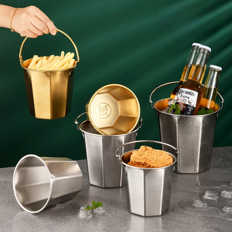 304 Stainless Steel Mini Ice Bucket Bar KTV Snack Bucket French Fry Household Kitchen Storage