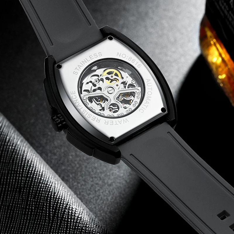 AILANG Brandneue Herrenuhr mit hohler mechanischer Uhr, modisches Lederarmband, wasserdicht, Skelett-Automatikuhr, Herren-Sportuhr_voghion.com