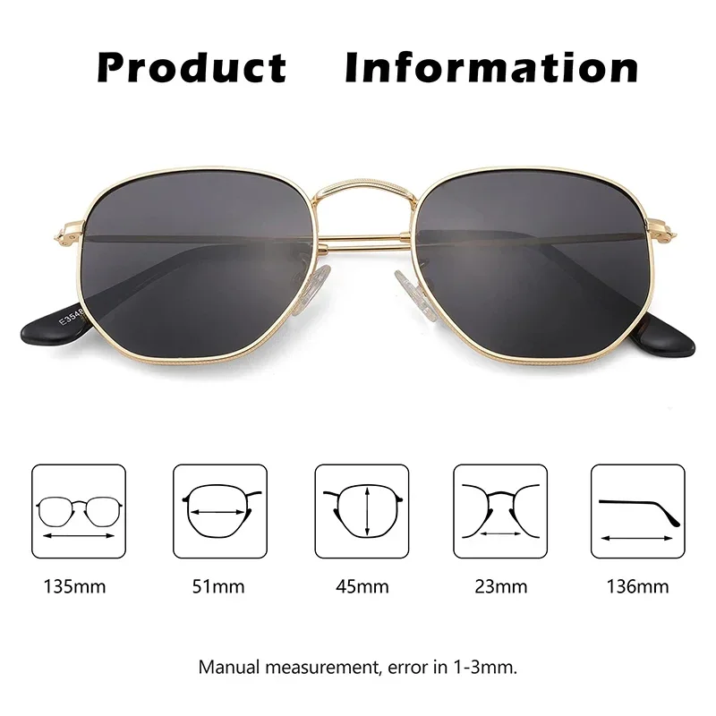 Classic Polarized Hexagon Sunglasses for Women Men Polygon Sunnies Square Metal Frame 3