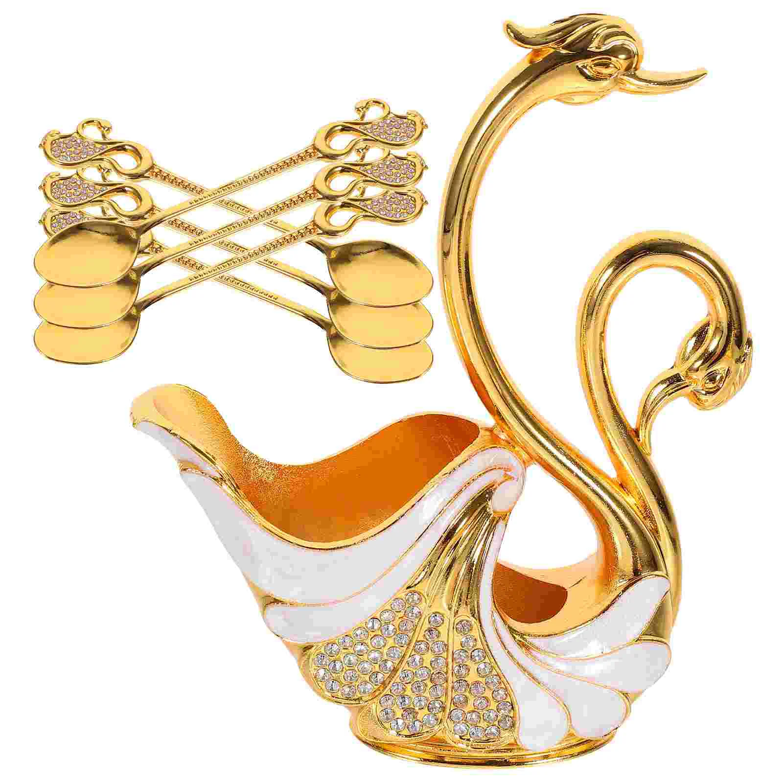 

Swan Base Holder Coffee Dessert Dinner Spoon Set Metal Coffee Spoon Organizer Teaspoon Fruit Dessert Flatware Sugar Ice Cream