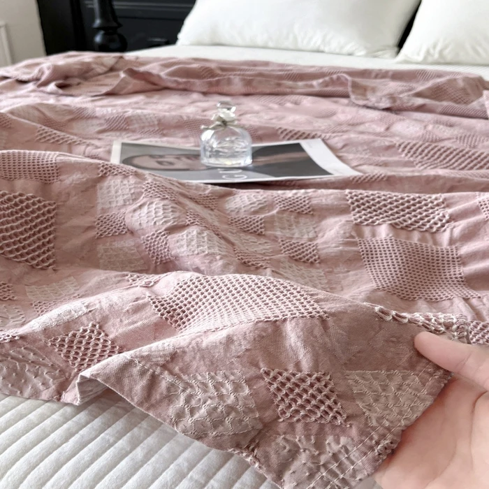 A-Typ Baumwoll-Überwurfdecke Weiche Sommerdecke Klimaanlagen-Decke Jacquard Geometrische Bettdecke Tagesdecke Dropshipping – Detail 5